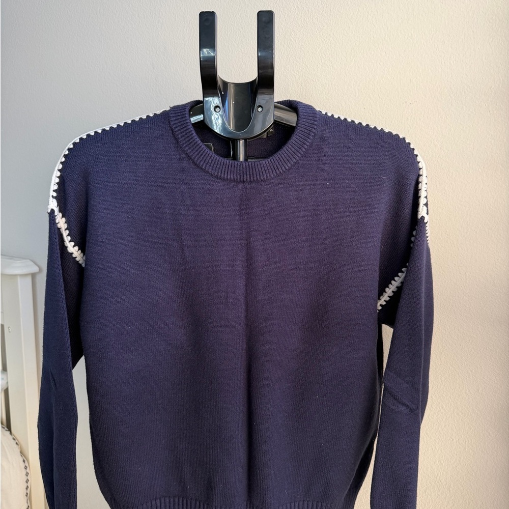Women’s Navy Blue Sweater with White Accents